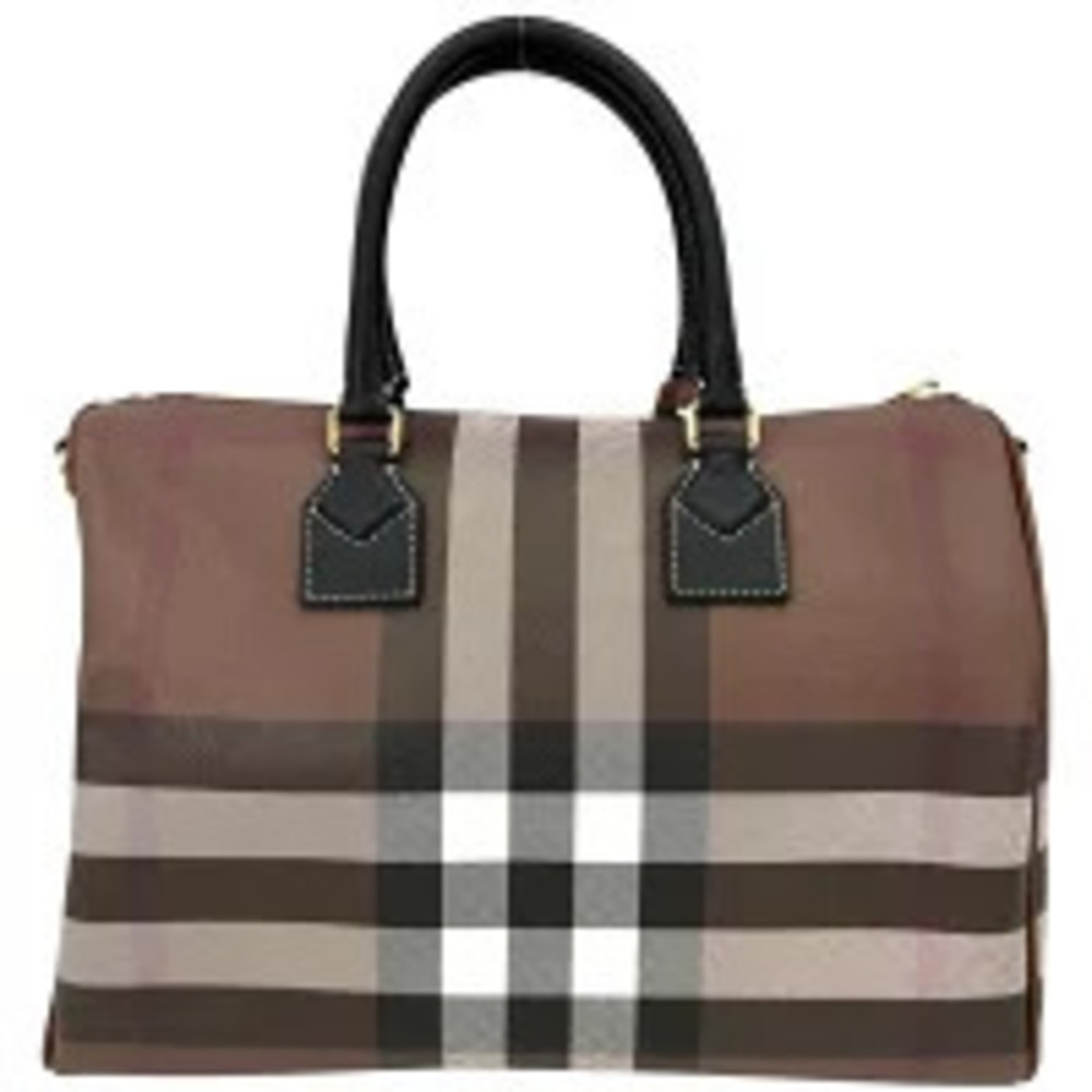 Burberry Shoulder Boston Bowling Bag Handbag Brown Leather Crossbody Check